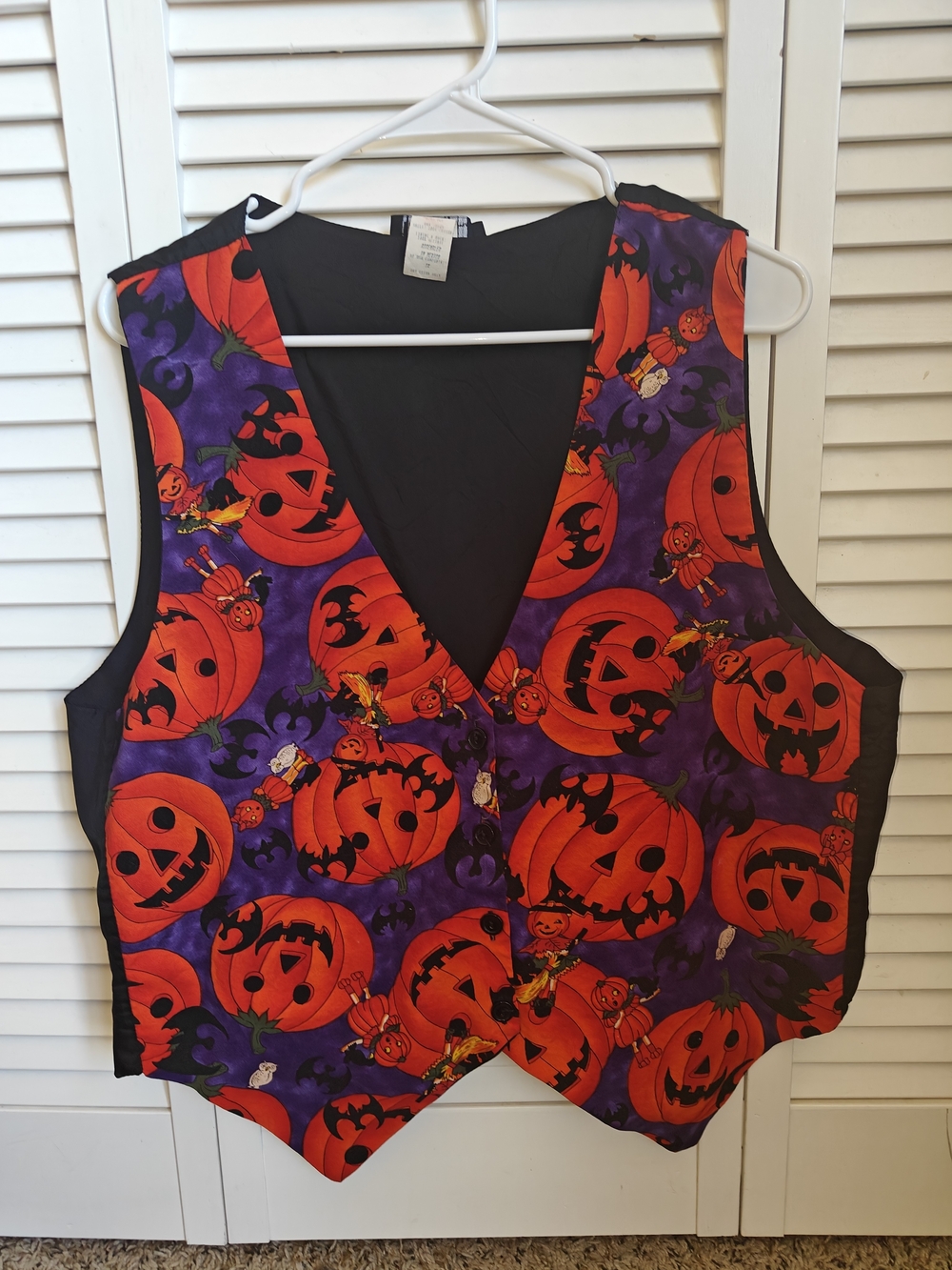 Vintage Vest Jack-o'-lantern and Bat Graphics 90's Orange Blk Size 1X